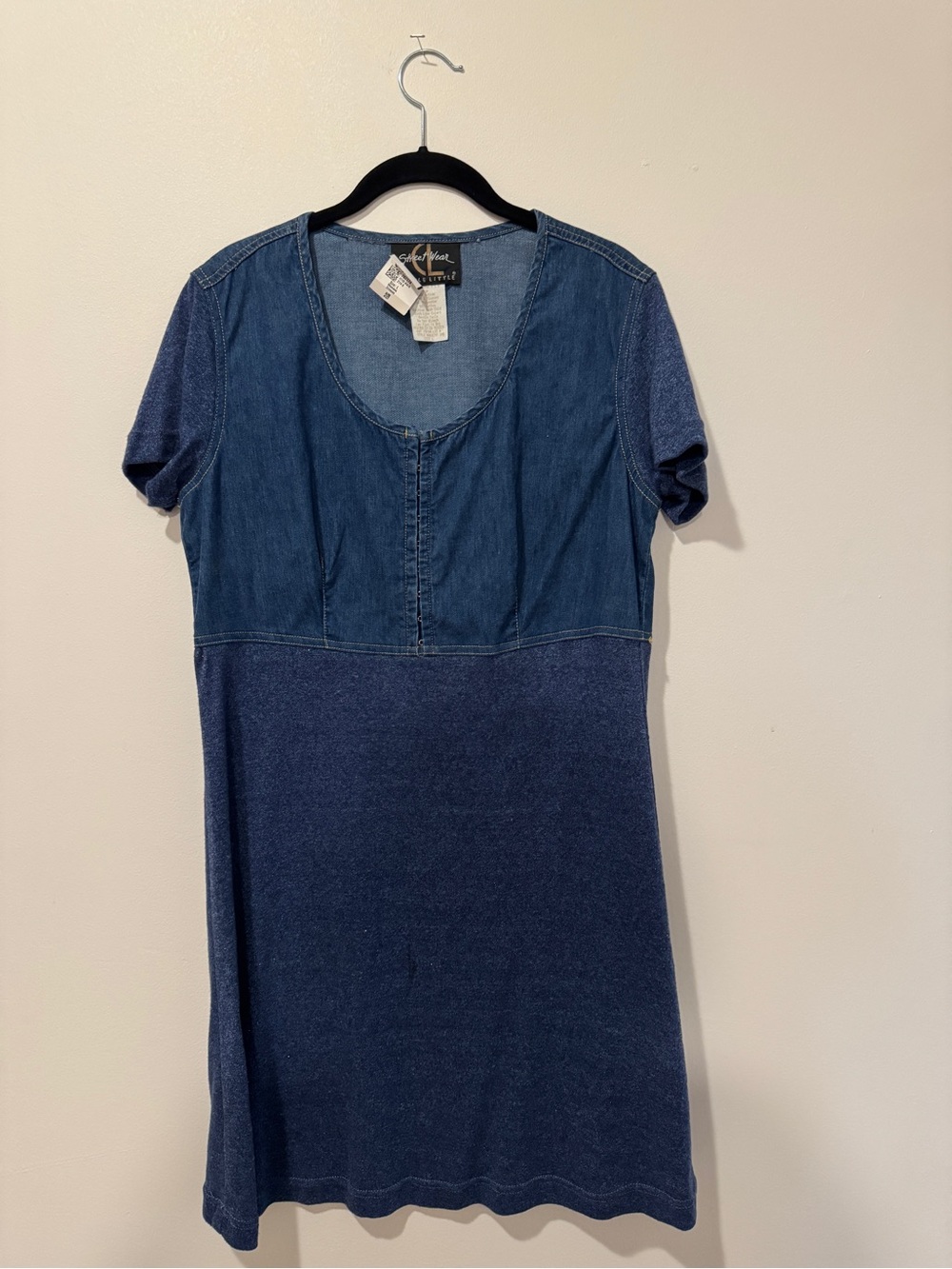 Carole Little StreetWear 90s NWT Denim Knit Mixed Media Mini Dress L